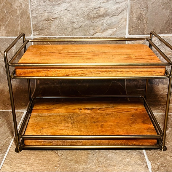 Tiered Wood & Brass Rectangular Serving Stand - Hearth & Hand with Magnolia - Picture 5 of 10
